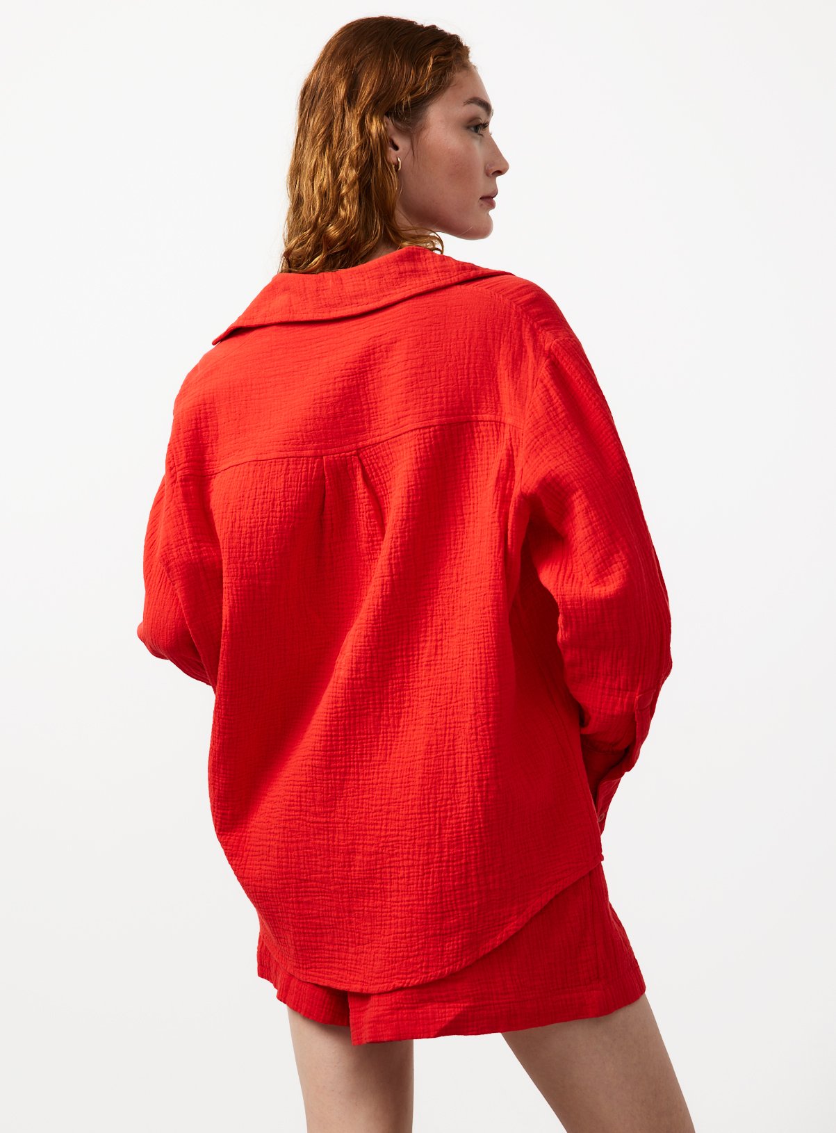 Bright Red Double Cloth Long Sleeve Shirt 18 - Image 4 thumbnail